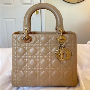 LAST CHANCE ONE HOUR ‼️ Excellent Condition Medium Lambskin Lady Dior Tan/Beige